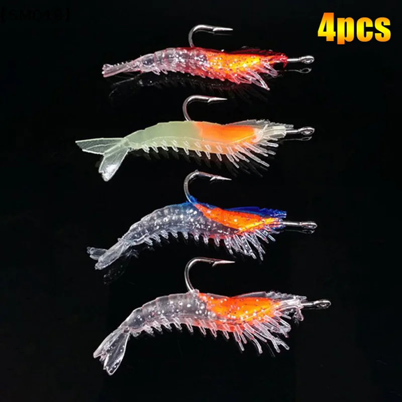 4PCS/Bag 6cm 3g Luminous Simulation Shrimp Soft Bait Artificial Soft Rigs Fishing Lure Bass Sea Fishing Tackle【SMQ】