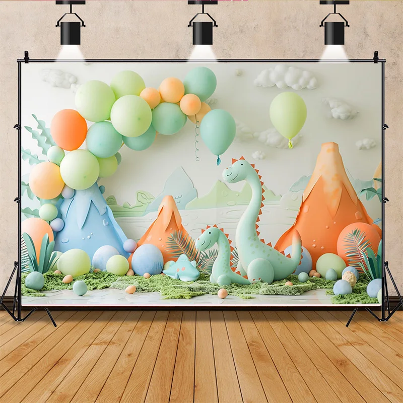 Fondo decorativo con temática de dinosaurio para fiesta de cumpleaños, accesorios de fotografía, globos de ensueño, arco, recién nacido, día de Pascua, KL-02