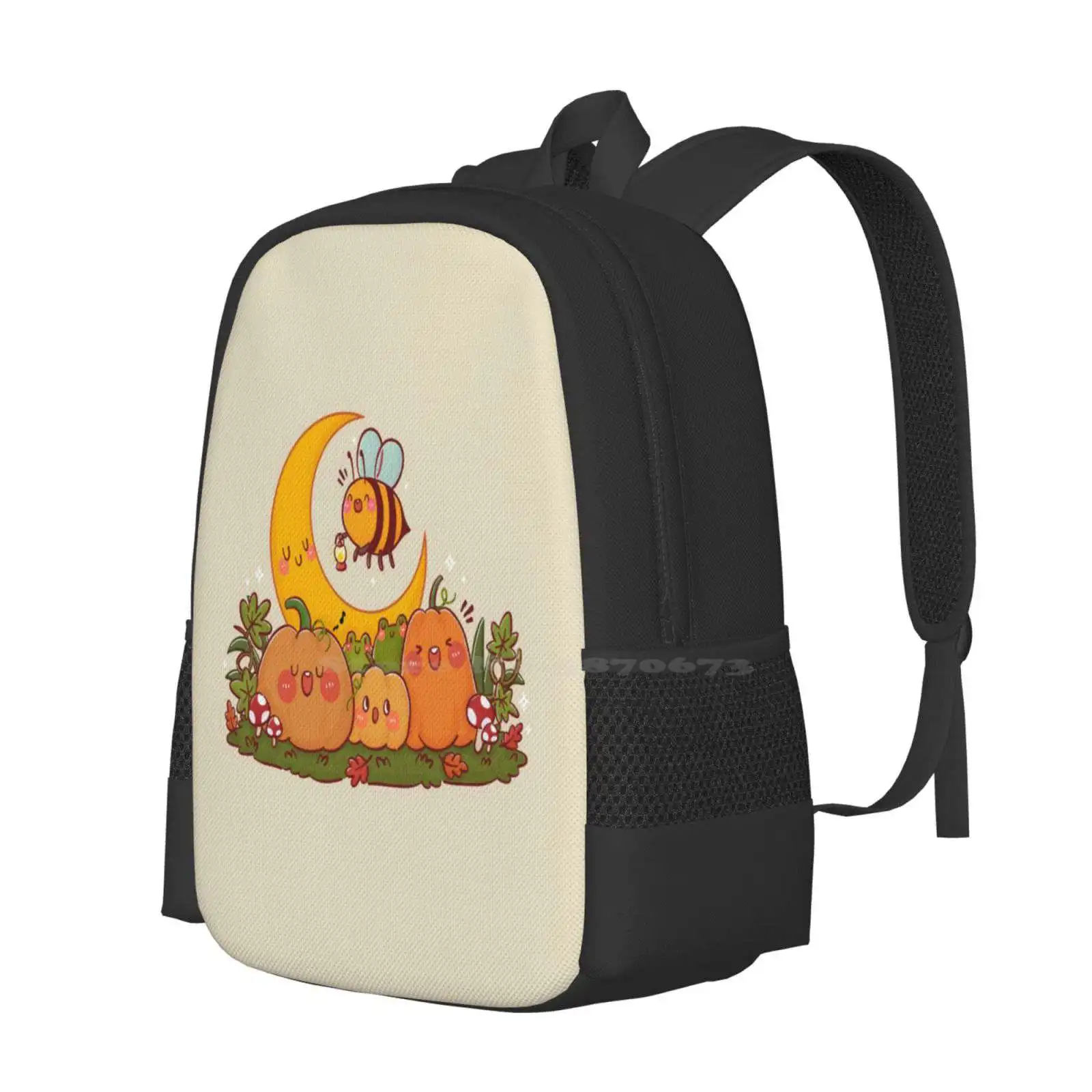 Bee In Pumpkin Patch Hot Sale Schoolbag Backpack Fashion Bags Kawaii Cute Animal Cute Design Bee Pumpkin Patch Autumn Fall