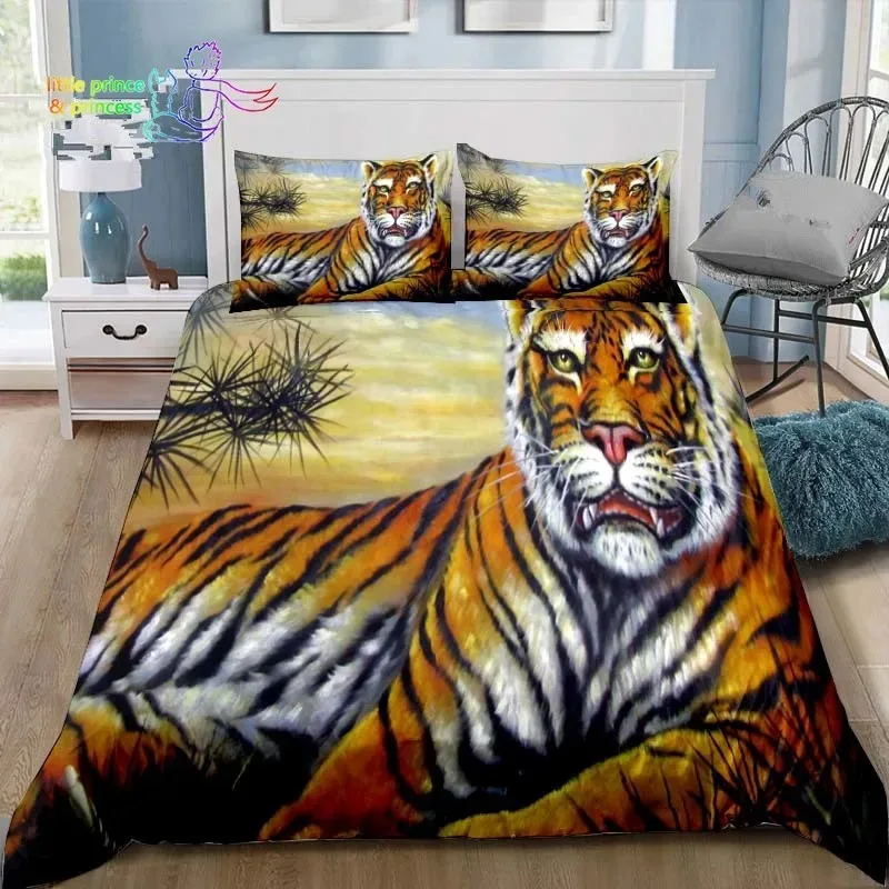 Retro Forest Tiger Bedding Set Single Twin Full Queen King Size Bed Set Adult Kid Bedroom 3D Print Animal Bedding Gift