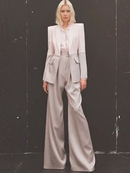 HIGH STREET Newest 2024 S/S Runway Designer Suit Set Women's Career Fashion Single Button Color Block Blazer Wide Pants Suit