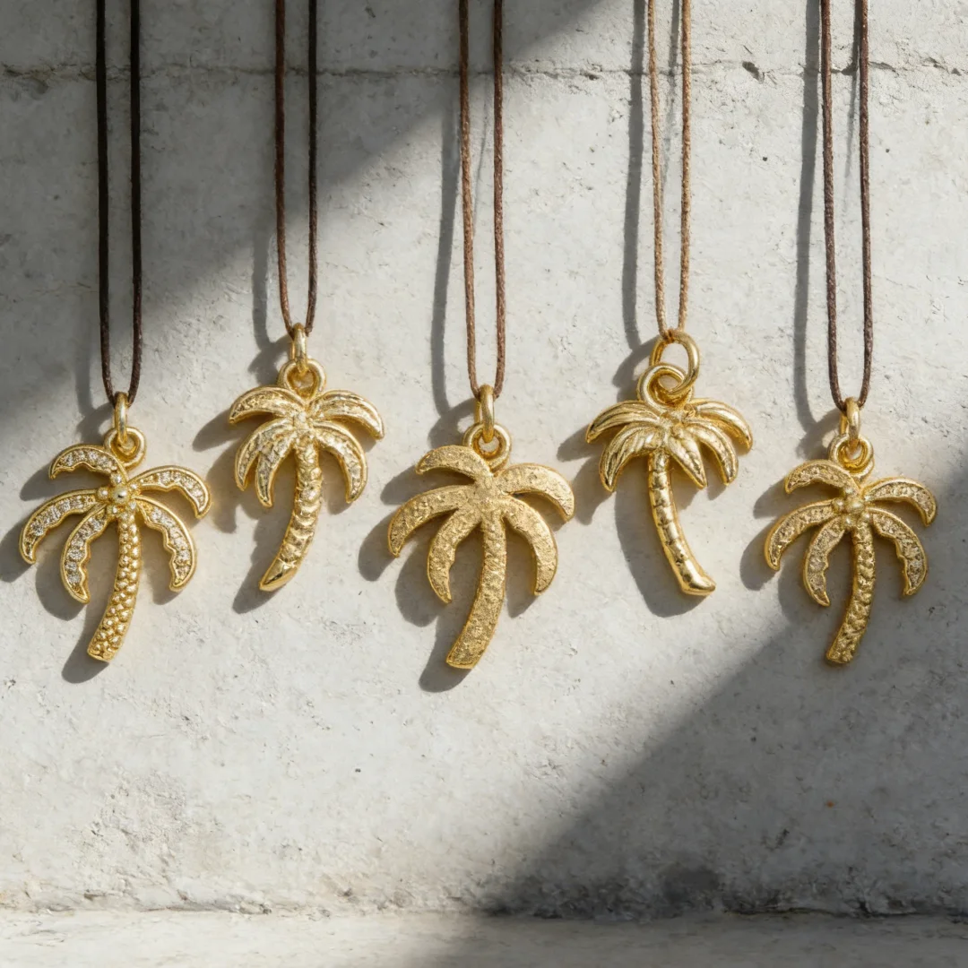 4Pcs Pendants Brass Cubic Zircon Gold Palm Tree Charms for DIY Jewelry Making Necklace Bracelet Tropical Beach Style Accessories