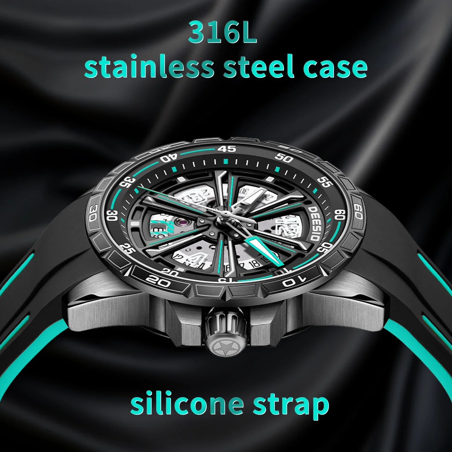 ดีซิโอ เมน'นาฬิกาจักรกลอัตโนมัติสแตนเลสกันน้ำเรืองแสงแสดงวันที่นาฬิกาข้อมือกีฬาลำลองของขวัญสำหรับผู้ชาย