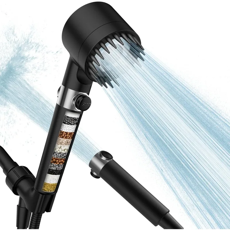 

Filtered Shower Head with Handheld, High Pressure 3 Spray Mode Showerhead with 18 Stage Water Softener Filters