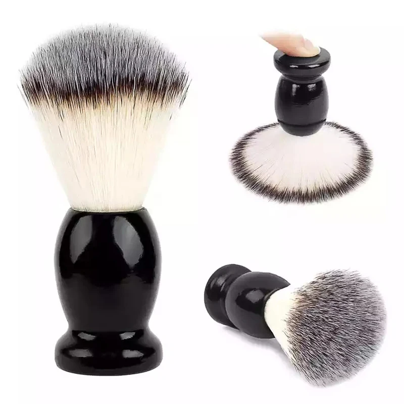 Escova de barbear masculino barbeiro salão de beleza barba facial aparelho de limpeza ferramenta de barbear escova de barbear com cabelo de texugo e punho de madeira