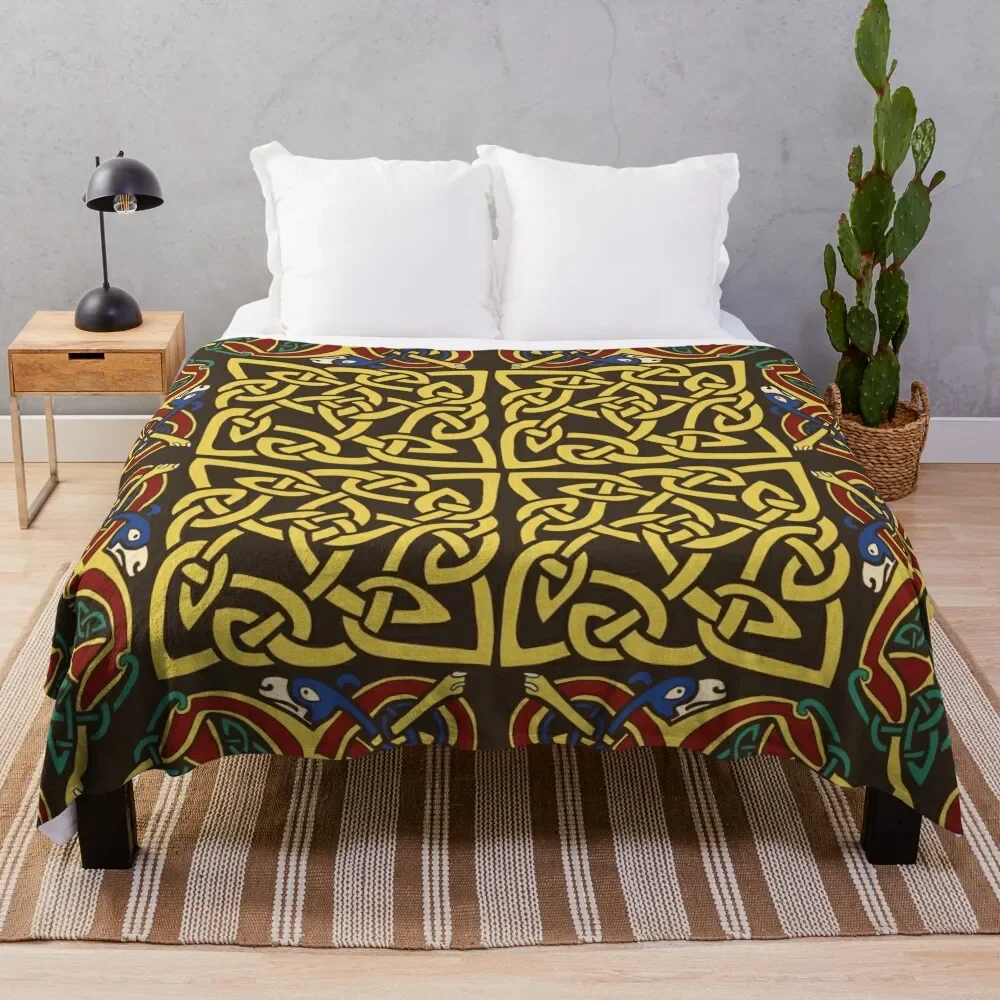 

Gold Knotwork Squares and Hounds Border Throw Blanket Polar Bed Flannels Blankets