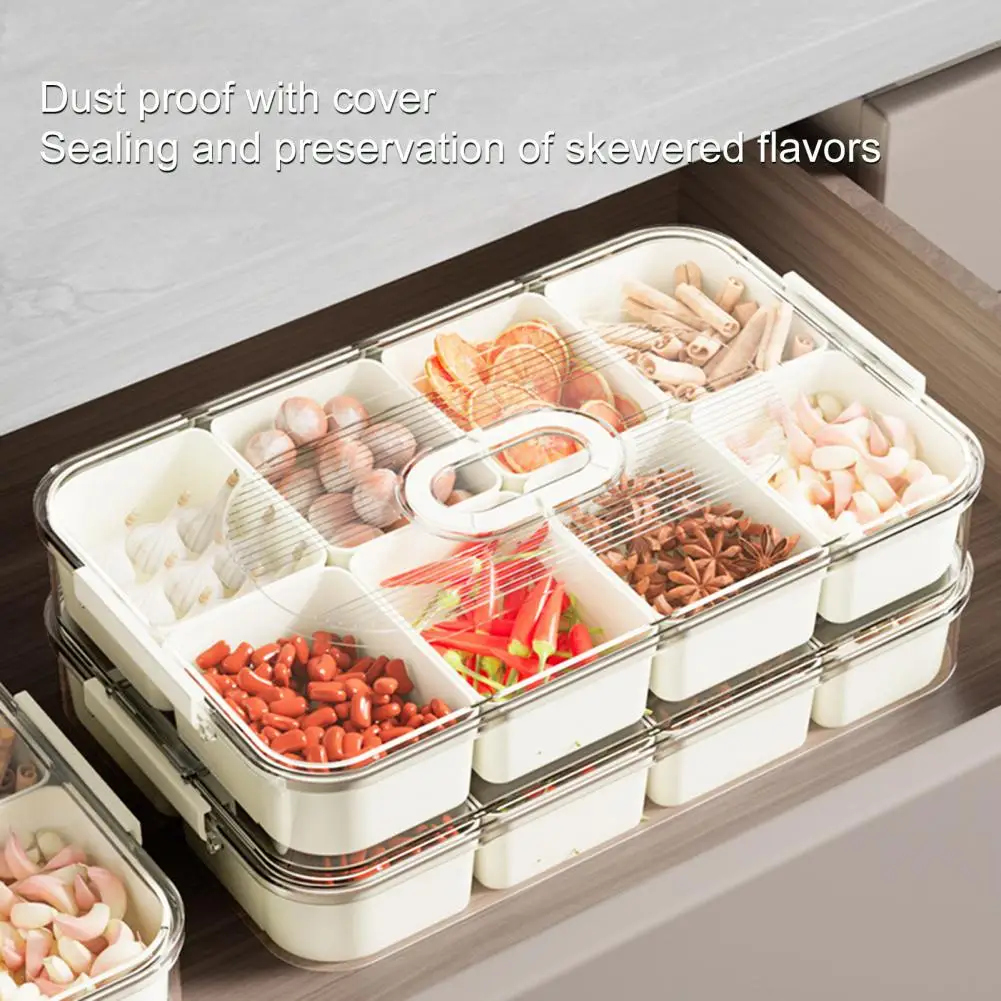 Snack Tray with Lid Dust-proof Snack Container Fridge Storage Box with Transparent Lid Detachable 4/8 Grids for Food for Snacks