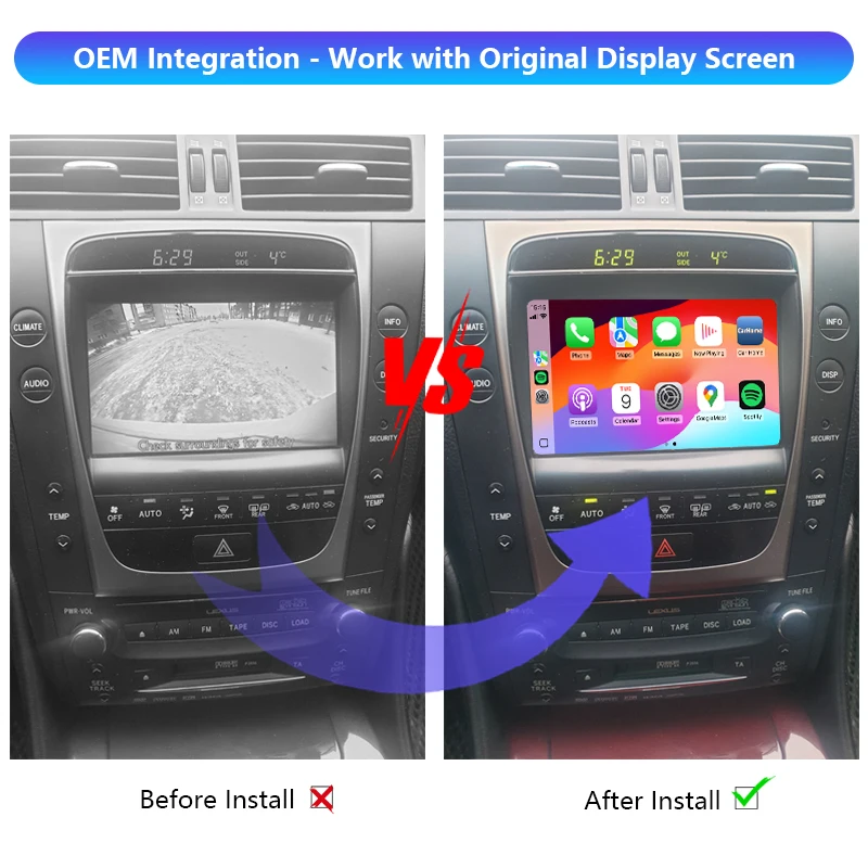 GS450H Upgrade Wireless Aple CarPlay and Android Auto Decoder Module Interface Kit for 2008 - 2009 Lexus GS450H