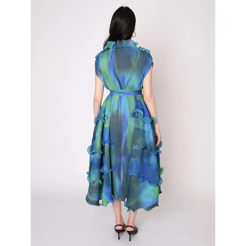 Nuevos vestidos de noche de lujo Miyake a la moda para mujer, vestidos largos elásticos plisados de talla grande para graduación, elegantes y hermosos, con cinturón