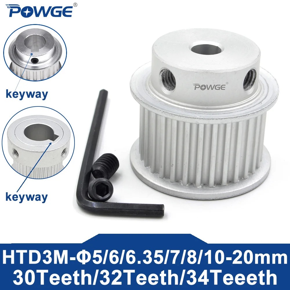 POWGE 30 32 34 teeth HTD 3M Timing Pulley Bore 5/6/6.35/7/8/10/12/14/15/16/17/18/20mm for HTD3M belt width 6/10/15mm 30T 32T 34T