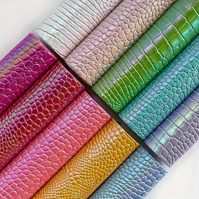 10pcs Rainbow Crocodile Pattern Faux Leather Sheets, A4 Size 20x30cm, Ideal for DIY Crafts, Bows, Handbags & Sewing Projects