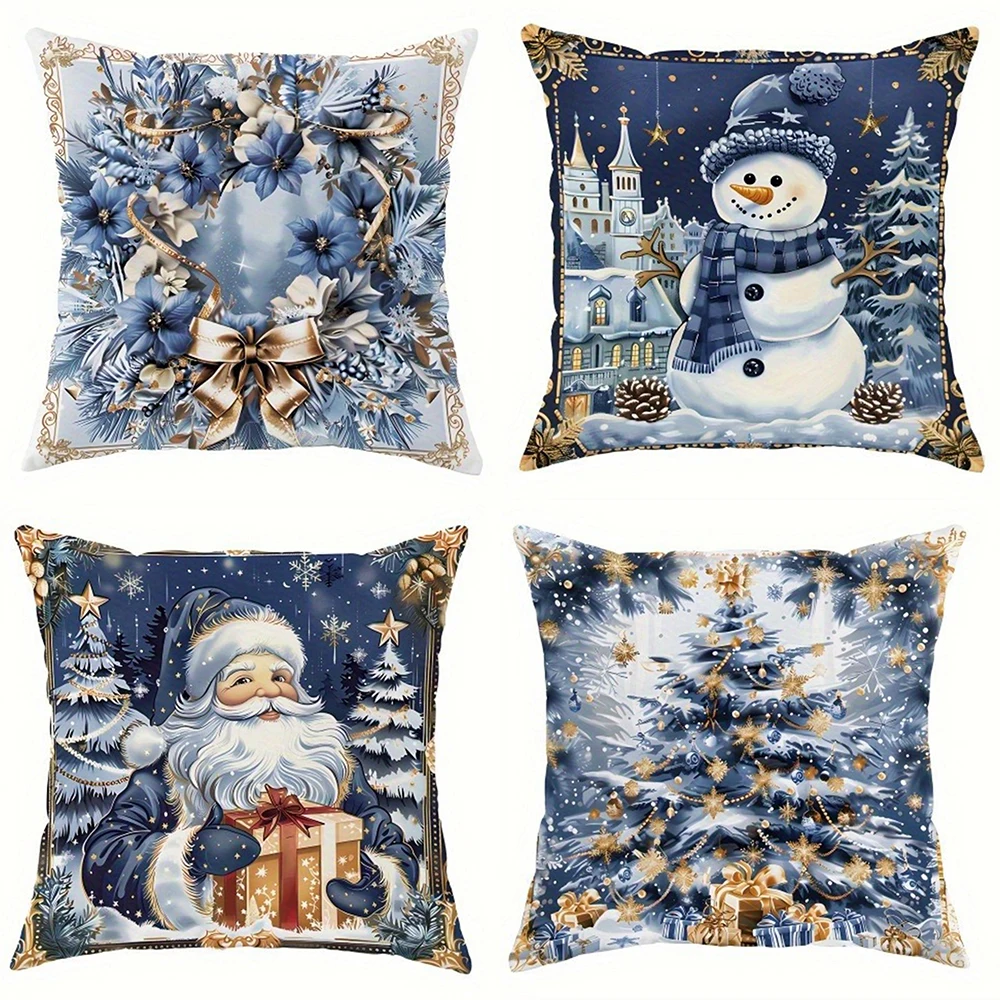 Funda de almohada de decoración navideña, patrón de árbol de muñeco de nieve de Papá Noel, adecuado para la habitación del