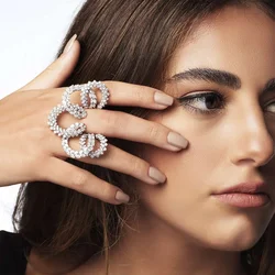 Stonefans Statement Flower Ring Luxury for Women Free Shipping Wedding Zircon Fashion 2023 Bride Jewelry Accessories Gift Party