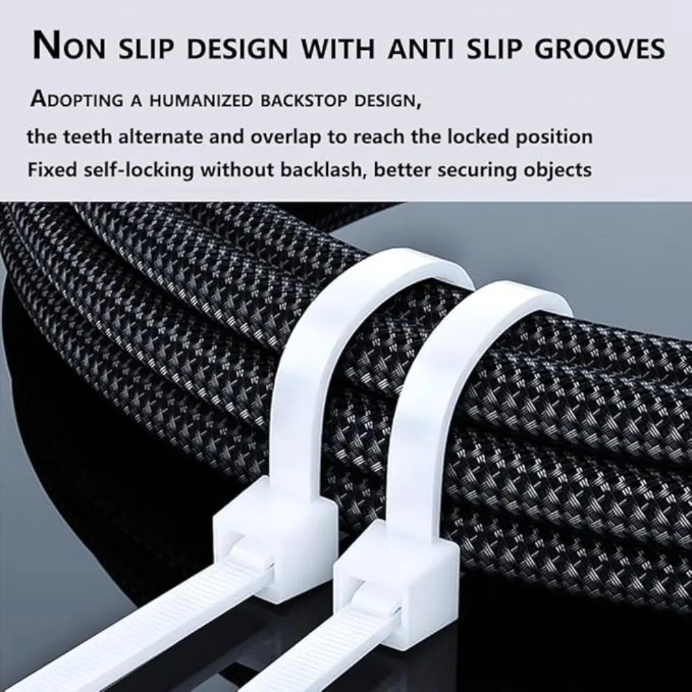 100-1500Pcs Cable Ties Self-locking Plastic Nylon Tie Various Sizes Black White Reusable Fastening Ring Loop Wire Wrap for Home