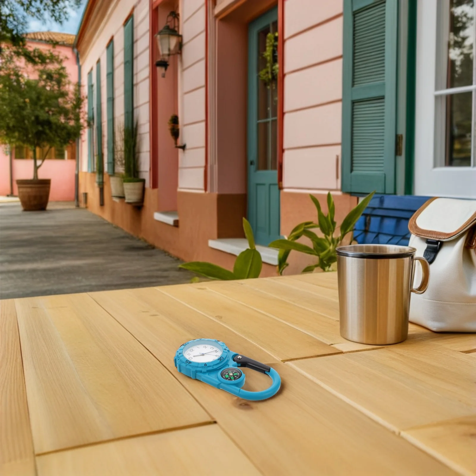 

Outdoor Compass Watch Sky-Blue Portable Carabiner Clip-On Quartz For Hiking Camping Backpacking