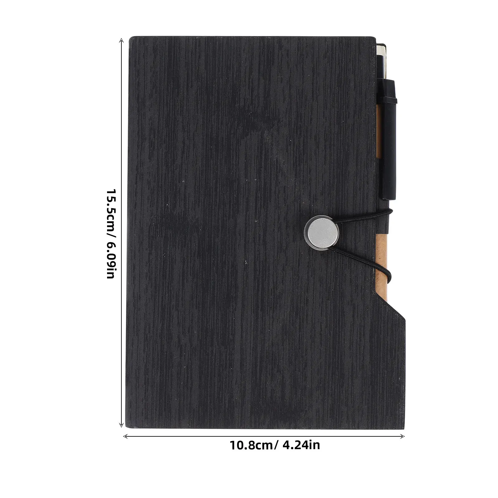 Small Pocket Notebook Wood Grain Texture Compact Hardback Notepad with Pen Sticky Tabs Page Markers Smooth Paper for Office