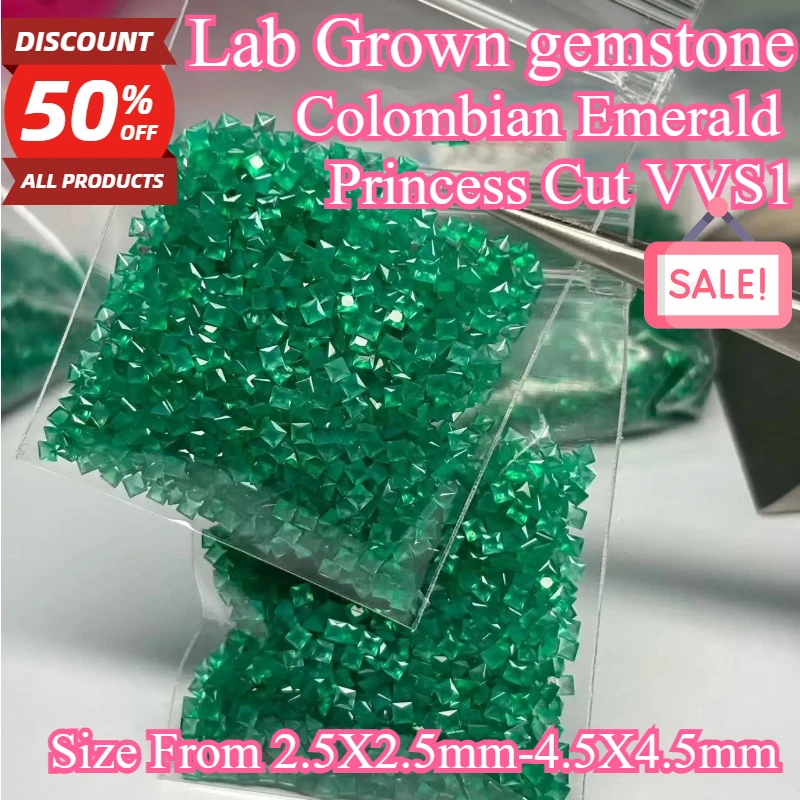 

Princess Cut Colombian Emerald Lab Grown Small Size Charms Gemstone for DIY Advanced Jewelry Making Materials Natural Colour