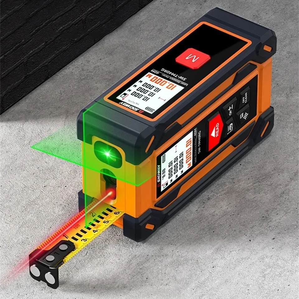 SW-TM40RG/SW-TM60RG 4-in-1 Digital Rangefinder Laser Level with tape measure, red and green crosshairs