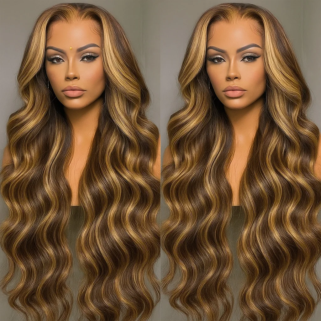 

P4/27 Highlight Body Wave 13x4 HD Lace Frontal Wigs Human Hair Brazilian Ombre Honey Blonde Colored Human Hair Wig For Women