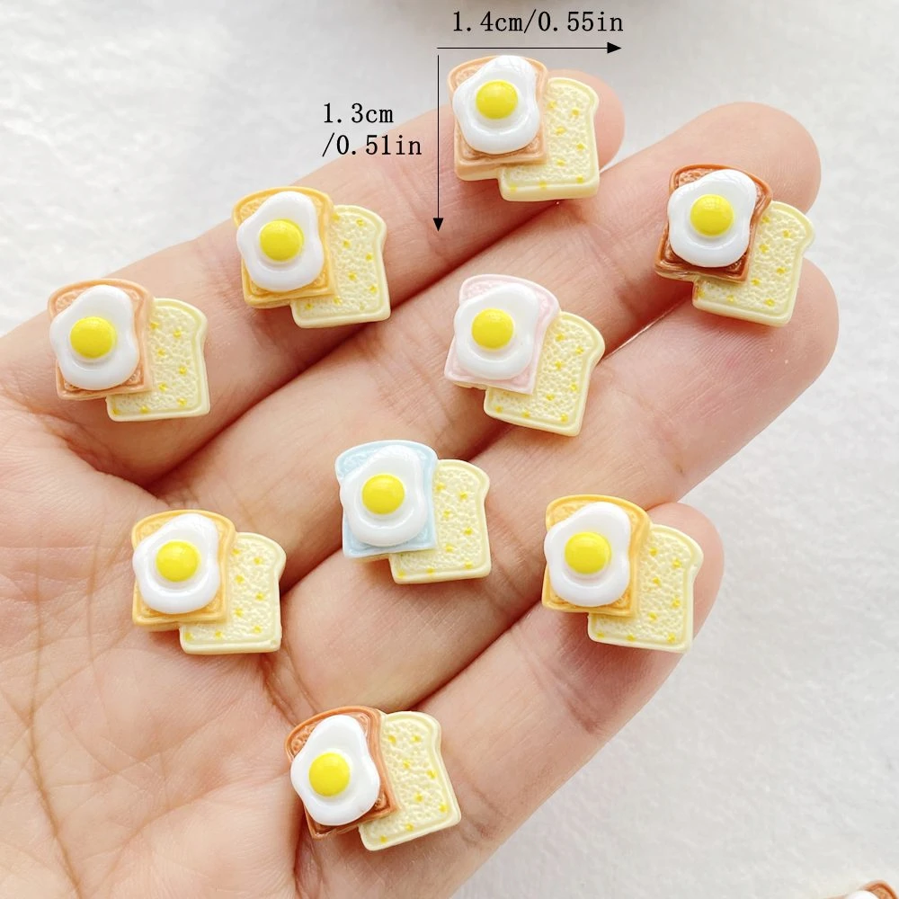 30Pcs New Mixed Nail Art Resin Bread,Poached Eggs Designer Charms Rhinestones DIY Craft For Nail 3D Decorations