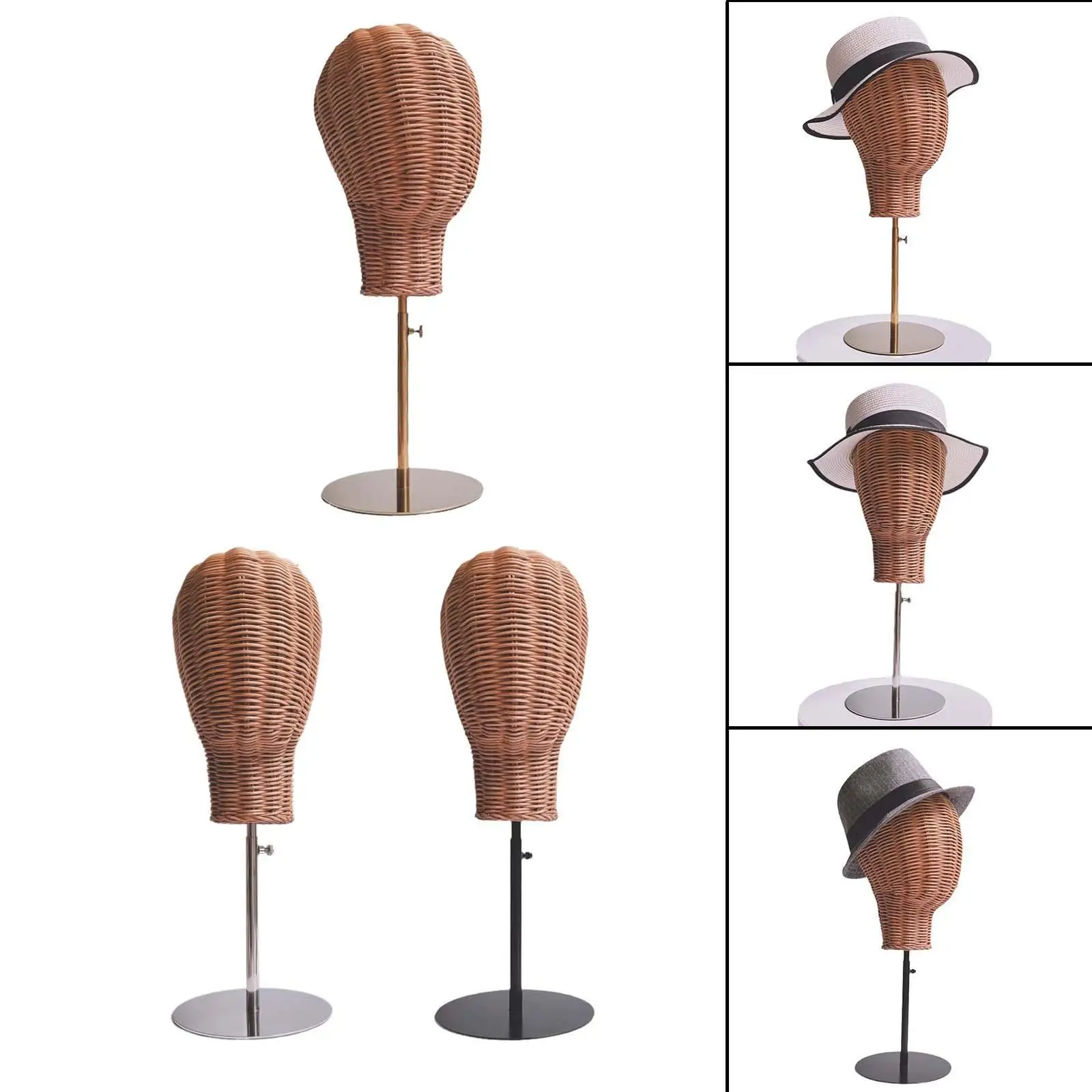 Rattan Mannequin Head Stand Hat Stand Lightweight Hairpiece Styling Wig Stand Manikin Head Model for Home Hair Salon Headwear