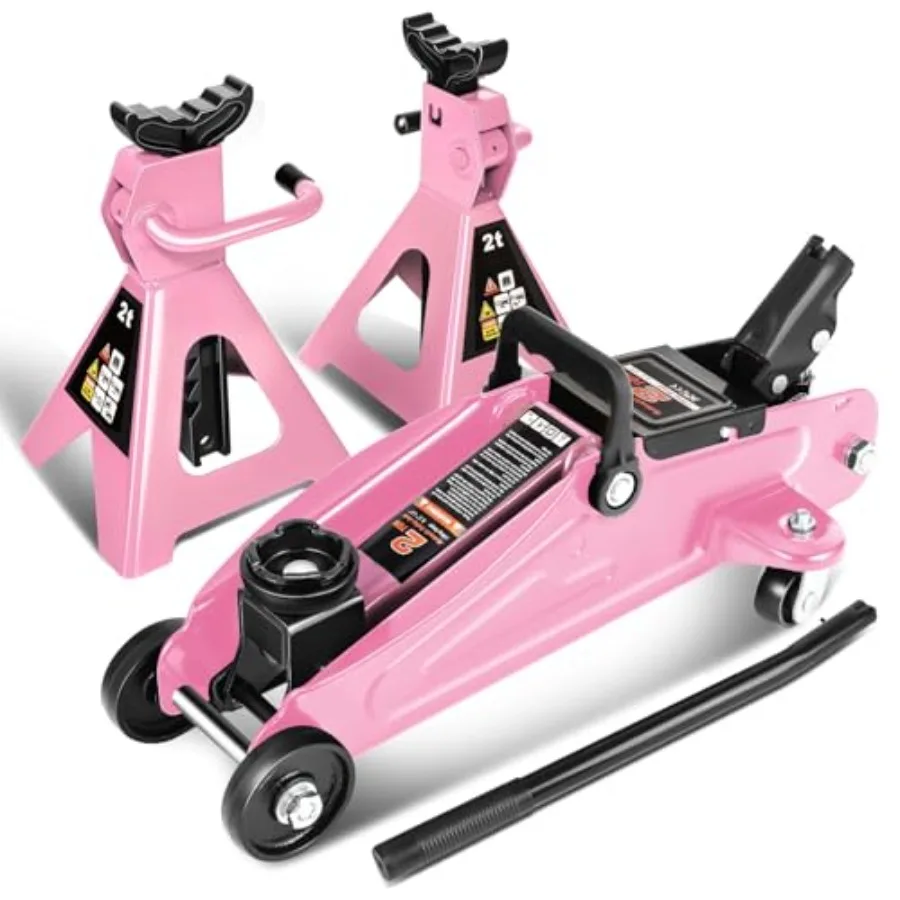 

Low Profile Hydraulic Trolley Service/Floor Jack Combo for automotive repair, steel construction, pink, 2-ton capacity with int