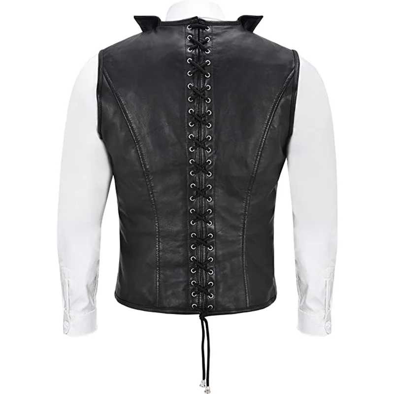 Men's Fashion Punk Style Leather Vests Motorcycle Biker Faux Leather Waistcoat For Male Solid Color Rider Sleeveless Jacket