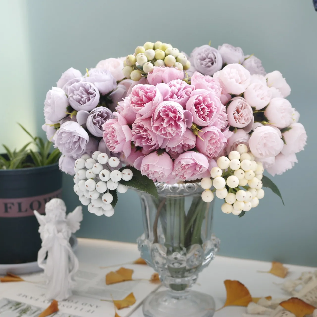 Peony Artificial Flowers Silk Bouquet 27 heads Roses Fake Flower for Table Vase Arrange Home Wedding Decoration Flowers