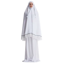 2 Stuks Moslim Vrouwen Effen Kleur Kant Lange Hijabs Abaya Enkel Lengte Arabische Dame Bescheiden Buis Rokken Gebed Ramadan Eid Kleding