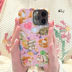 Cute Vintage Y2K Dog Phone Case for iPhone 16 15 14 13 12 11 Pro Max XS XR XSMax 6 7 8 Plus Glossy HD Hard PC Cover