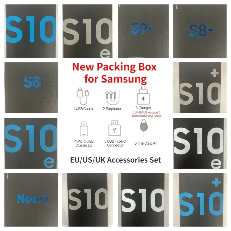 New Retail Box For Samsung S8/S9+/S10/S10+ S10E Empty Pack Box or With Accessories US/EU/UK 15W Charger S10 Plus Cable Headset