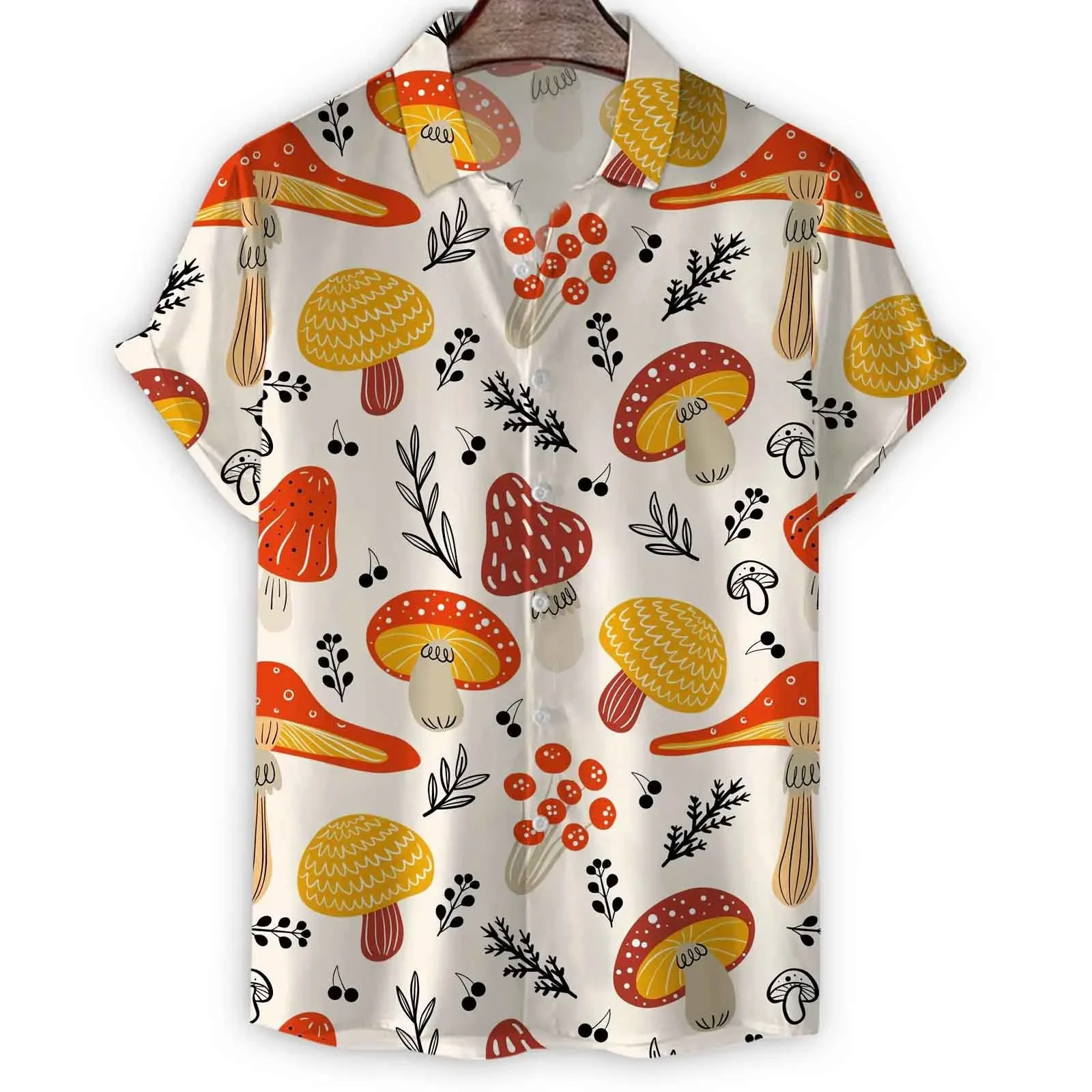 Fashion Mushroom Hawaiian Shirts for Men Women Novelty Button Down Short Sleeve Shirt  3D Print Holiday Summer Funny Tops