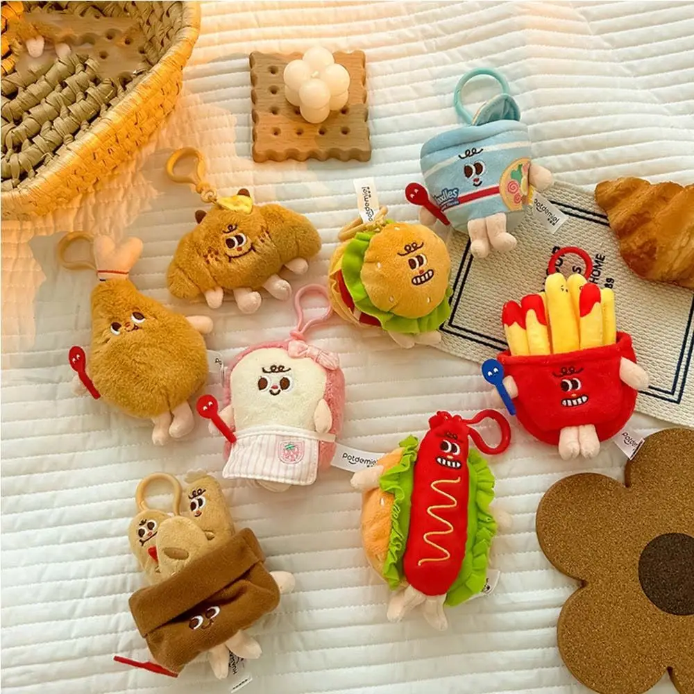 Плюшевая подвеска в виде хлеба Гамбурга, брелок для ключей в виде хот-дога, Круассанов, лапши, лапши, пряжка для ключей, плюшевая кукла-фри, декоративная игрушка