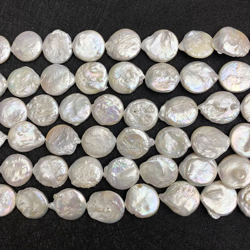 Natural Freshwater Pearl 17-18mm Button Shape Flat Round White Pearl for DIY Jewelry Making Fashion Necklace Bracelet Earrings
