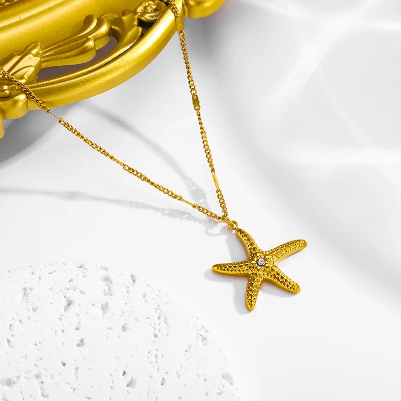 Stainless Steel Sea Star Pendant Necklace For Women Gold Color Luxury Vacation Choker Chain Wedding Party Jewelry Gifts New In