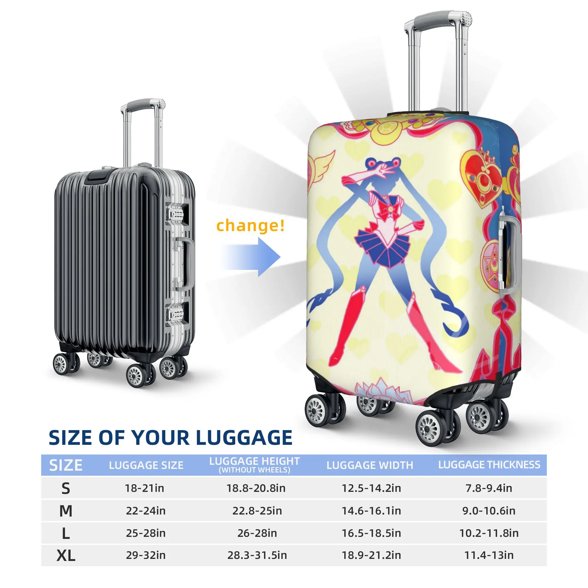 Custom Sailors Moons Cute Cartoon Travel Luggage Cover Dust Proof  Suitcase Cover Protector Fit 18-32 Inch - view 6