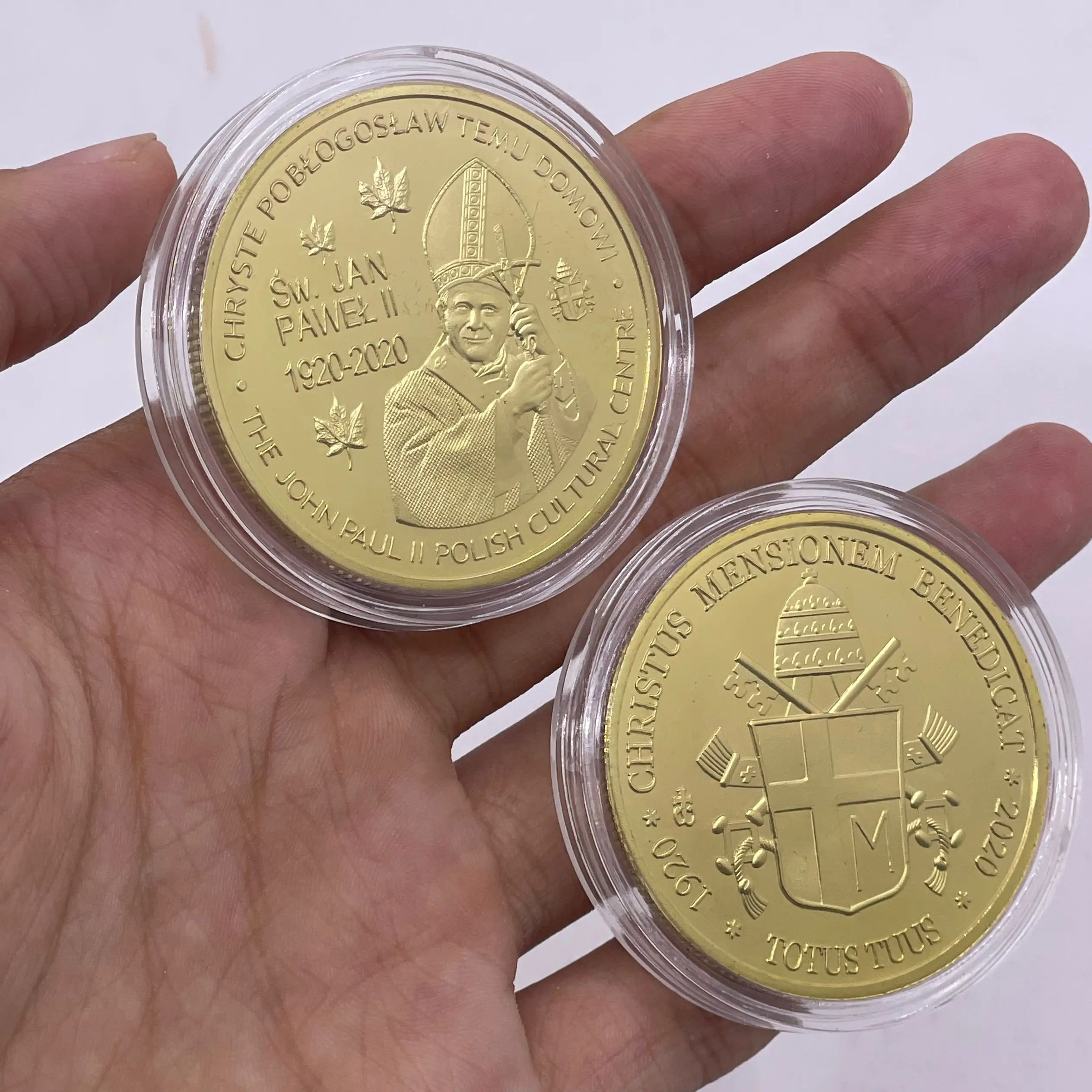 عملة ذهبية Pope SW، Jan Pawel II، The John Paul II، Pope Francis Cross، 1920-2020 عملة مطلية بالذهب لجمع الهدايا #1