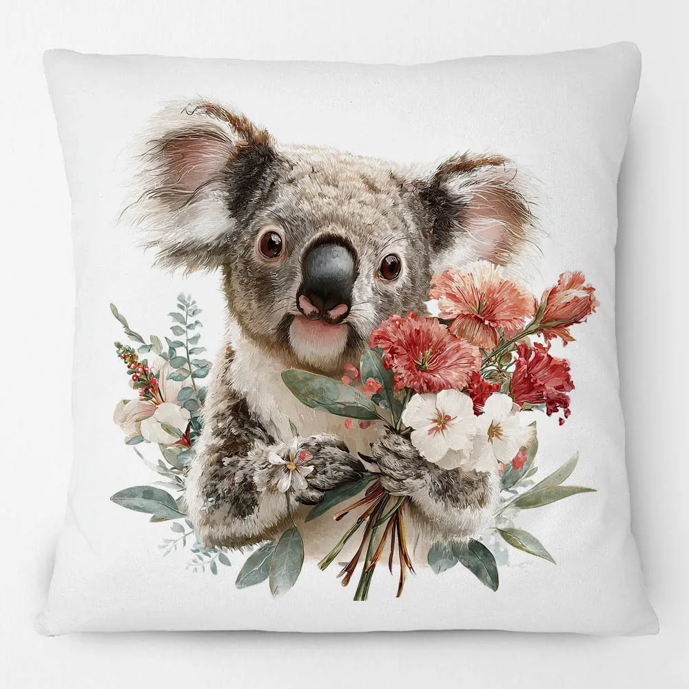 Australian Koala with Flower Series Animals Hand Painting Cushion Covers Sofa Decorative Pillow Case