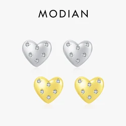 MODIAN 925 Sterling Silver Shining Hearts Stud Earrings Romantic Wedding Earrings For Women Fine Jewelry Valentine’s Day Gift