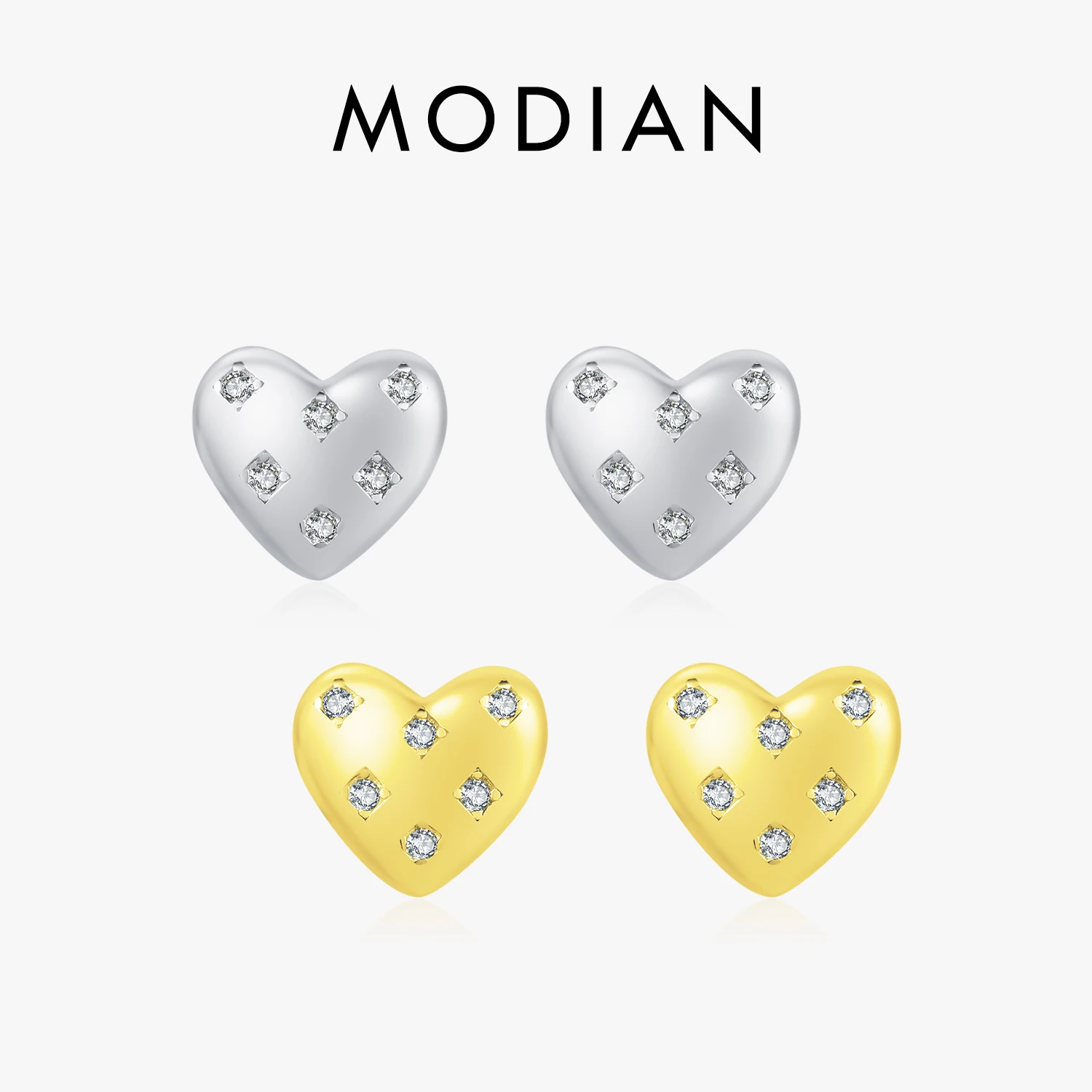 MODIAN 925 Sterling Silver świecące serca kolczyki sztyfty romantyczne ślubne kolczyki dla kobiet biżuteria prezent na walentynki