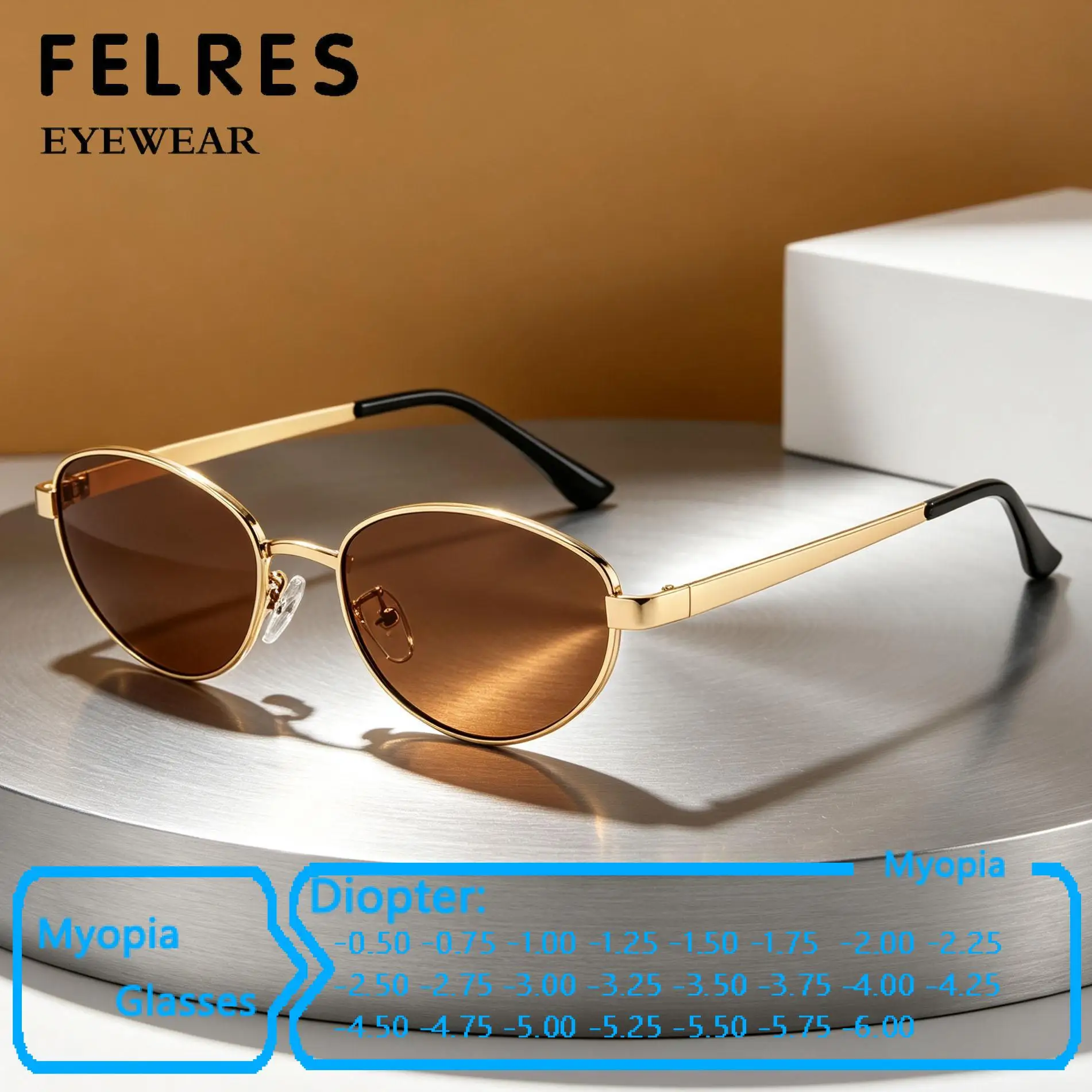 Metal Oval Prescription Myopia Sunglasses Men Women Fashion Negative Diopter Shade Driving Nearsighted Eyewear Customize Lens
