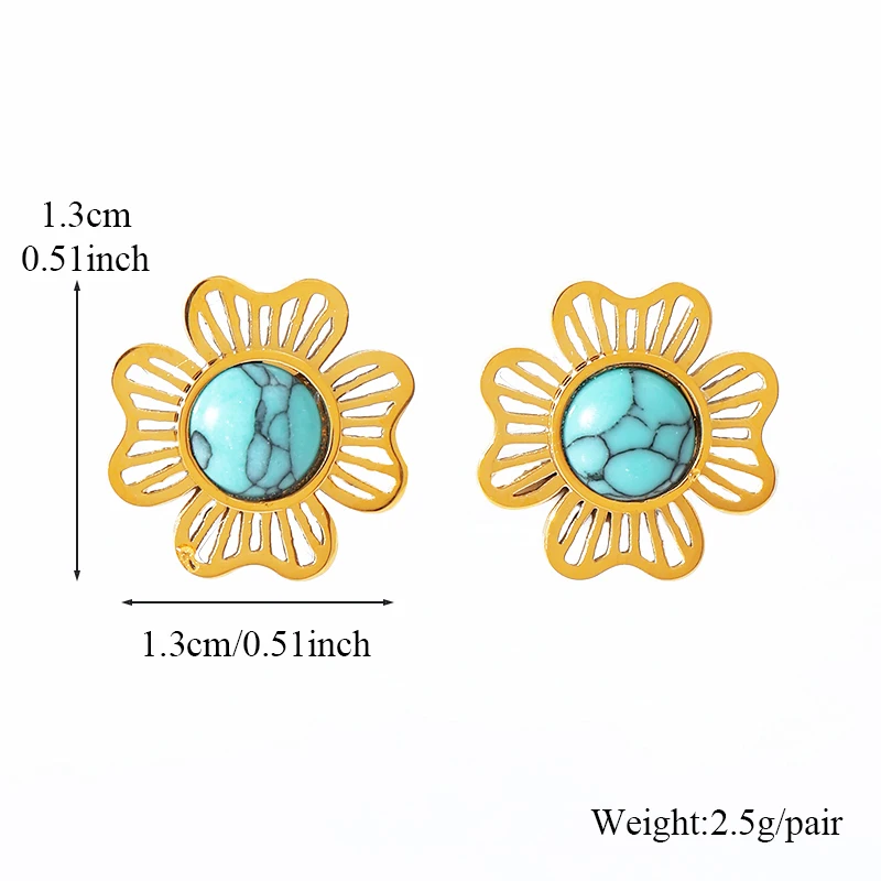 EILIECK 316L Edelstahl Künstliche Türkisblumen Halskette Armband Ohrringe Set Modischer Goldfarbener Wasserdichter Schmuck – Detail 9