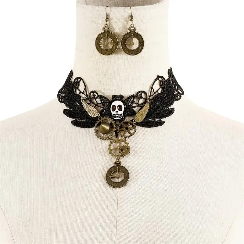 652F Phong Cách Khoa Học Viễn Tưởng Gothic Ren Vòng Cổ Choker Bộ Bông Trang Phục Halloween Trang Sức