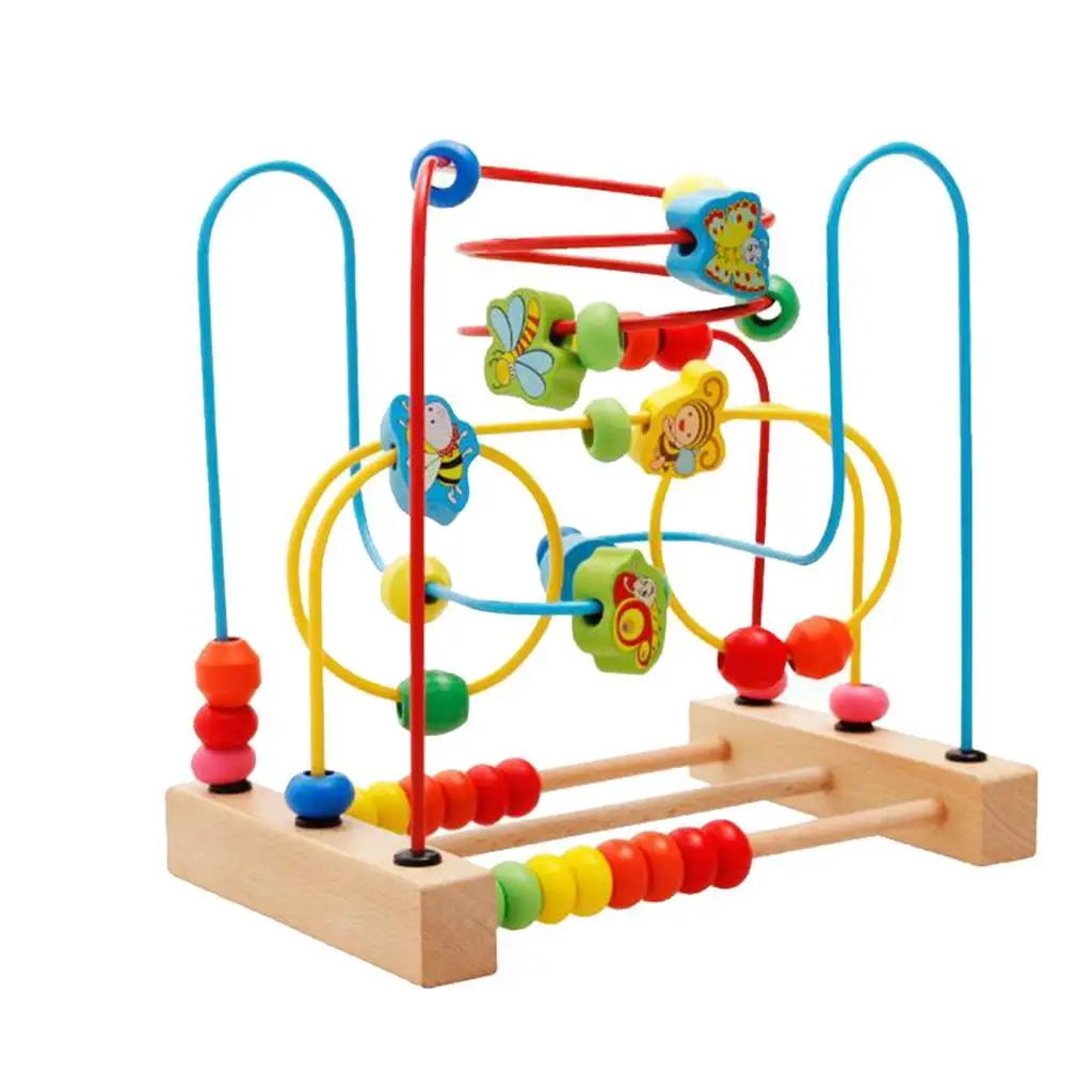 Wooden Math Toy Circles Classic Bead Maze Montessori Educational Toy for