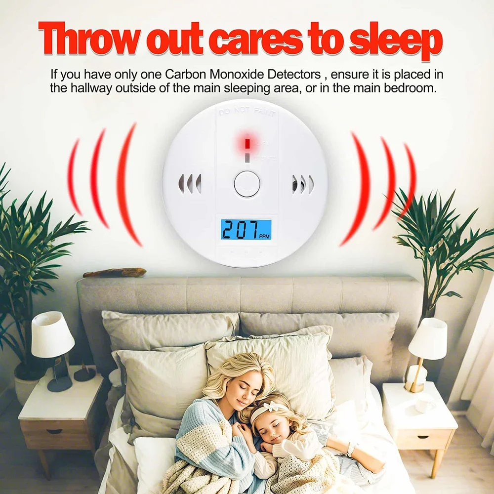 

3 Pack Battery Powered Carbon Monoxide CO Detector Alarm with LCD Display for Home Safety