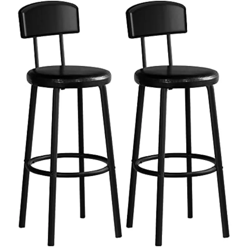 

Барные стулья, набор из 2-х барных стульев со спинкой, 28,5-дюймовые барные стулья для завтрака с обивкой из искусственной кожи, с подставкой для ног, простая сборка