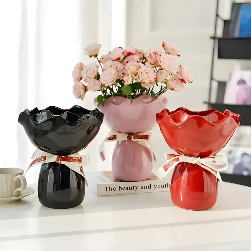 

Ceramic Vase Rose Flower Shaped Vase Desk Decorate Flowers Bouquet for Home Girding Decorative Floral Vases Room Aesthetic Decor