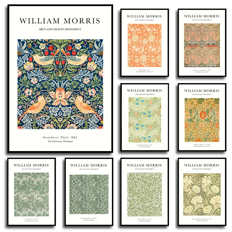 Abstract William Morris Flower Leaf Bird Posters and Prints Canvas Painting Nordic Wall Art Pictures for Living Room Home Decor