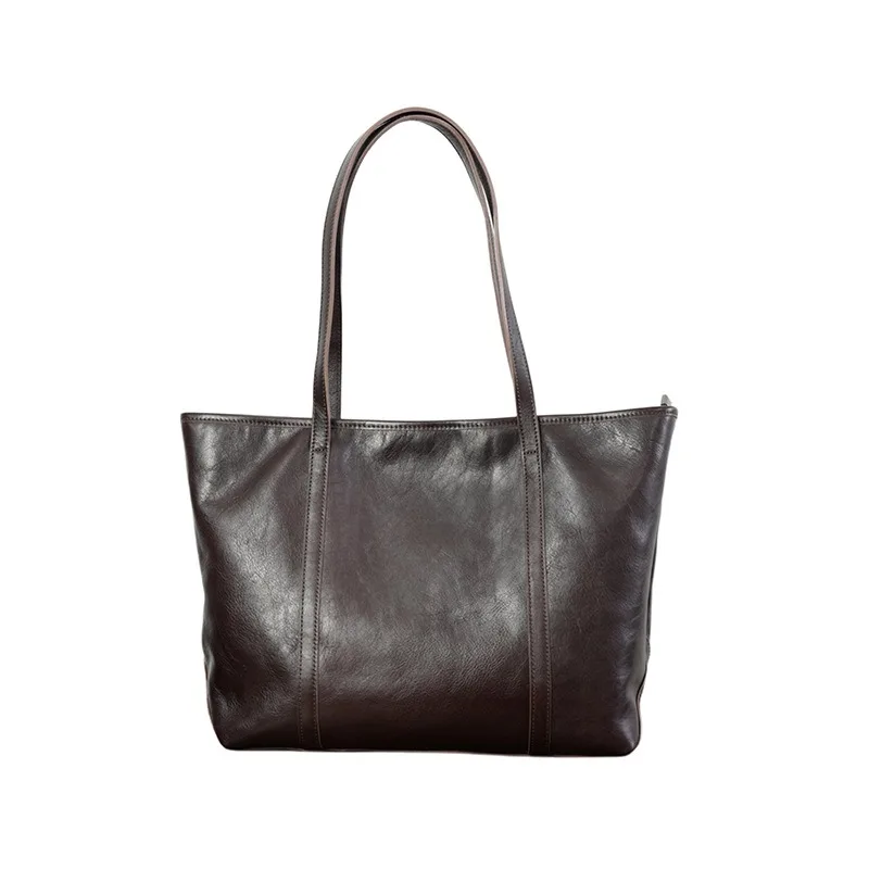 Nesitu High Quality Vintage Casual A4 Black Coffee Genuine Leather Women Handbag Shoulder Bag Female Shopping Tote Purse M99333