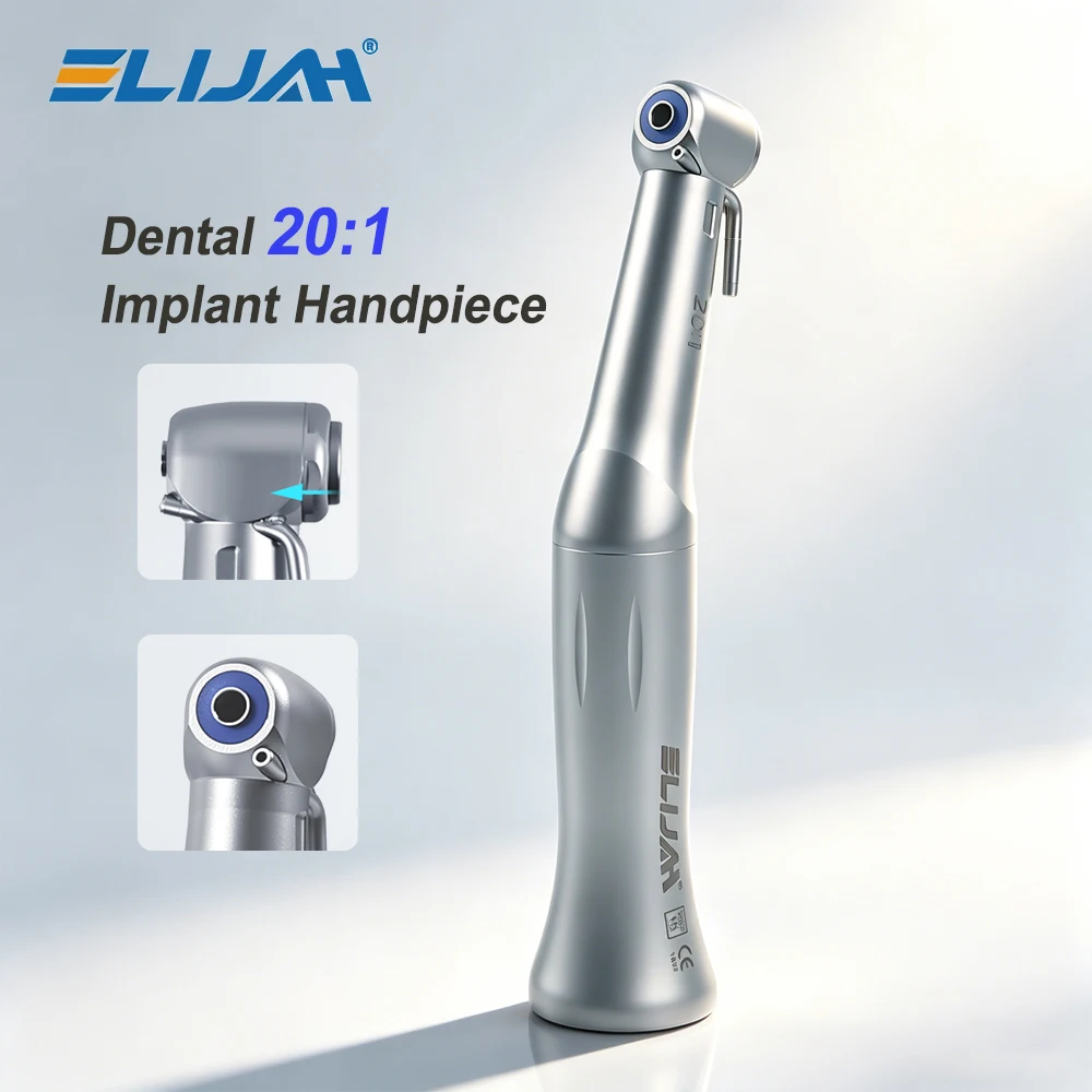 Contra-ângulo Odontológico de Baixa Velocidade ELIJAH 20:1 com LED e Botão de Pressão para Cirurgia de Implante - Ferramenta para Dentista